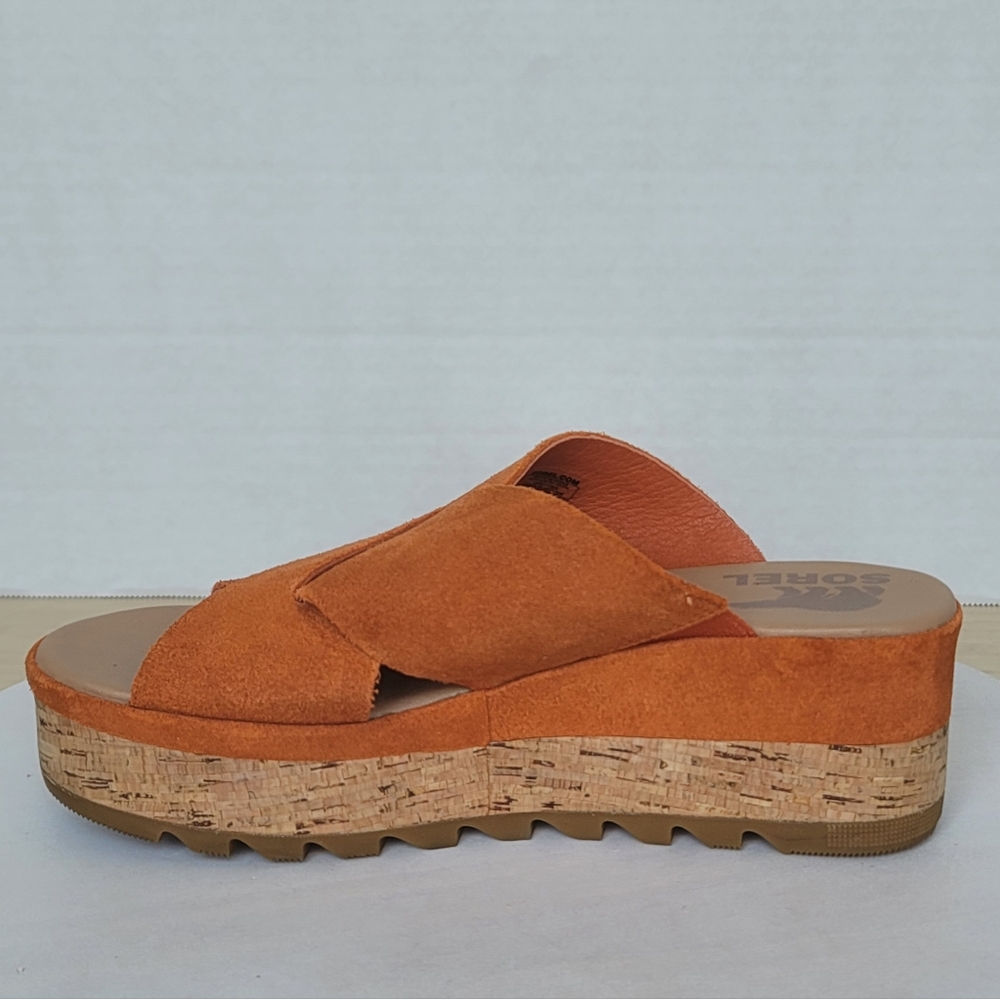 Sorel Cameron Desert Sun Gum Suede Boho Criss Cross Flatform Mule Sandal Sz 6 - Picture 6 of 17